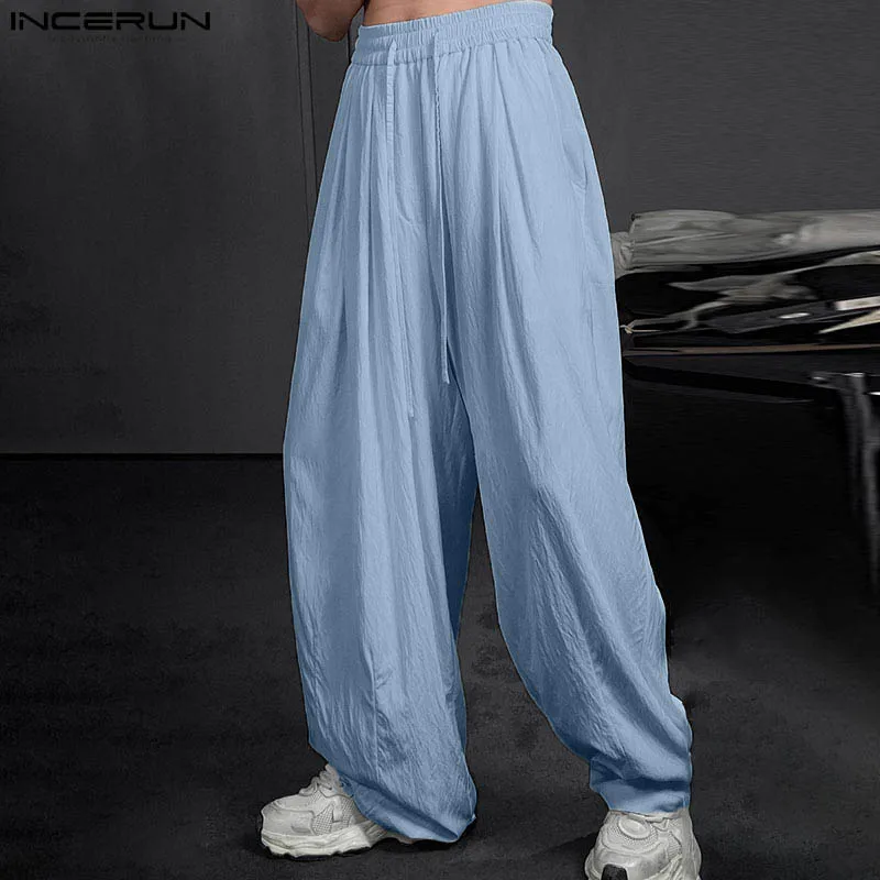 Штаны INCERUN мужские однотонные на шнурке свободные джоггеры повседневные брюки с