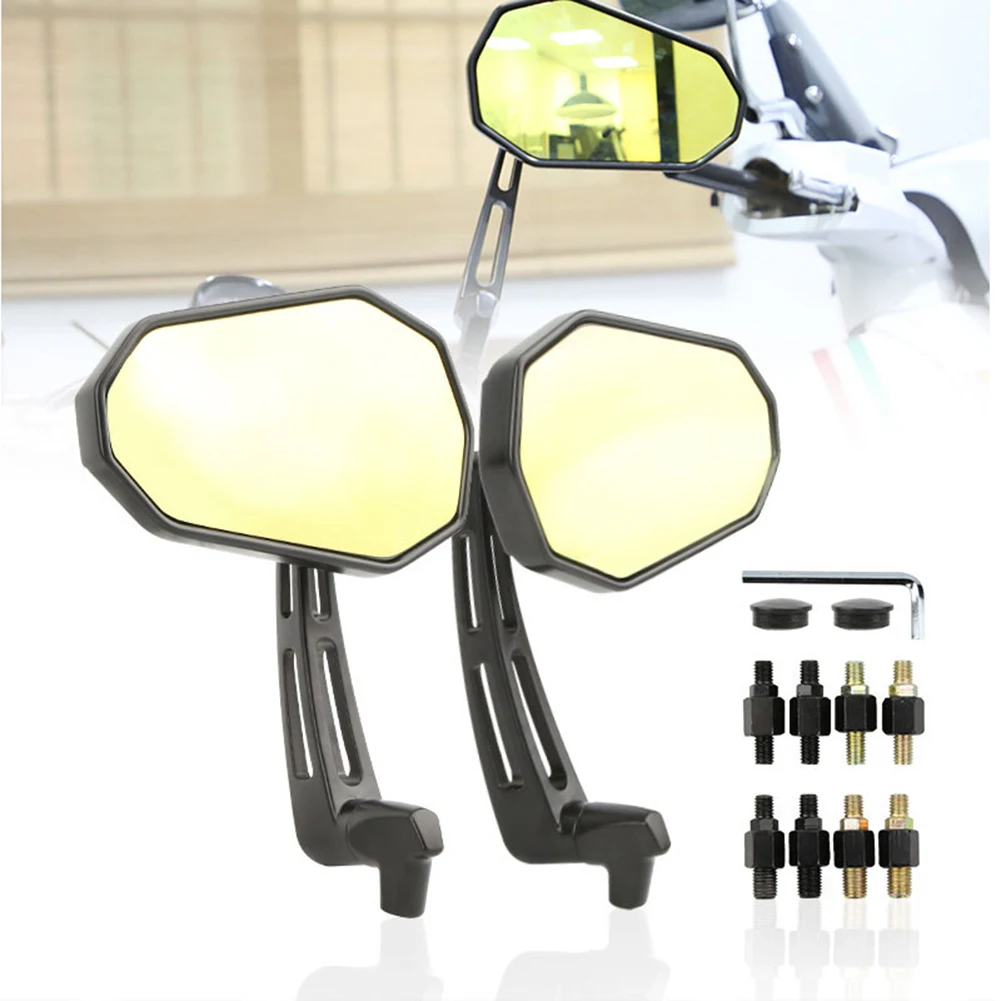 

Боковые зеркала заднего вида для мотоцикла, антибликовые желтые линзы, отражатель, поворот на 360 градусов, боковое вспомогательное зеркало, универсальное 8 мм 10 мм