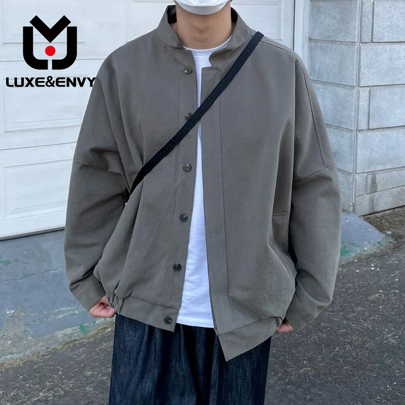

Куртка LUXE & ENVY Мужская однобортная, модный пиджак свободного покроя в Корейском стиле, однотонная верхняя одежда с воротником-стойкой, осень 2023