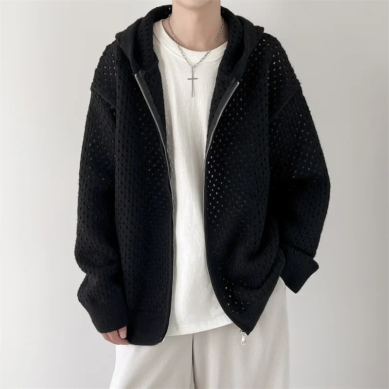 Hooded Knitted Cardigan Men's Spring Autumn Loose-Fit Casual Clean-Fit Design Sensibility Outerwear Woolen Garment