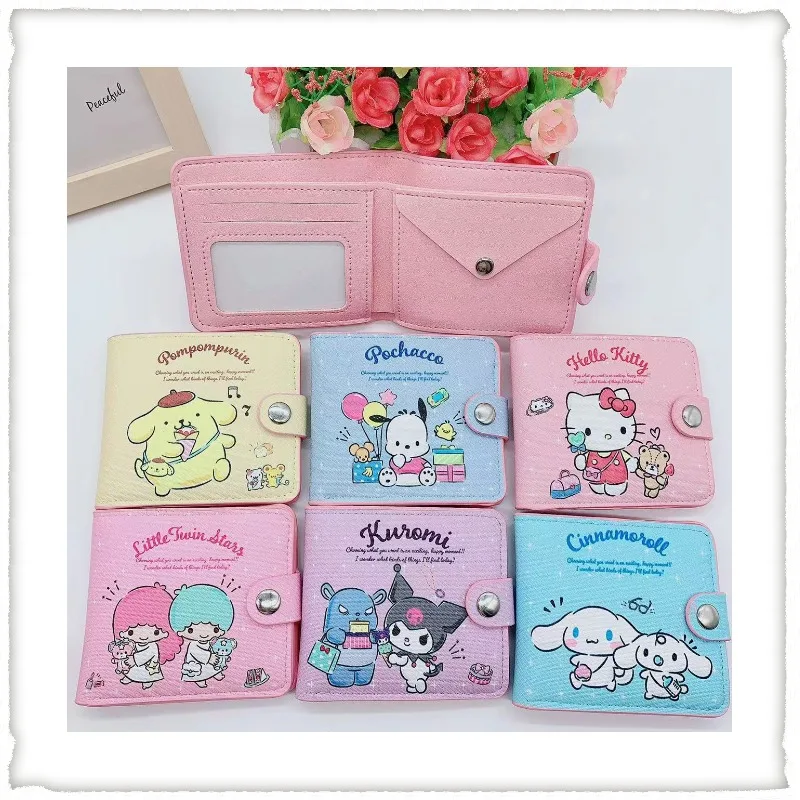 

Kawaii Hello Kitty Cinnamoroll My Melody Kuromi Sanrios New Pu Casual Money Bag Coin Purse Card Holder Wallet With Buttons