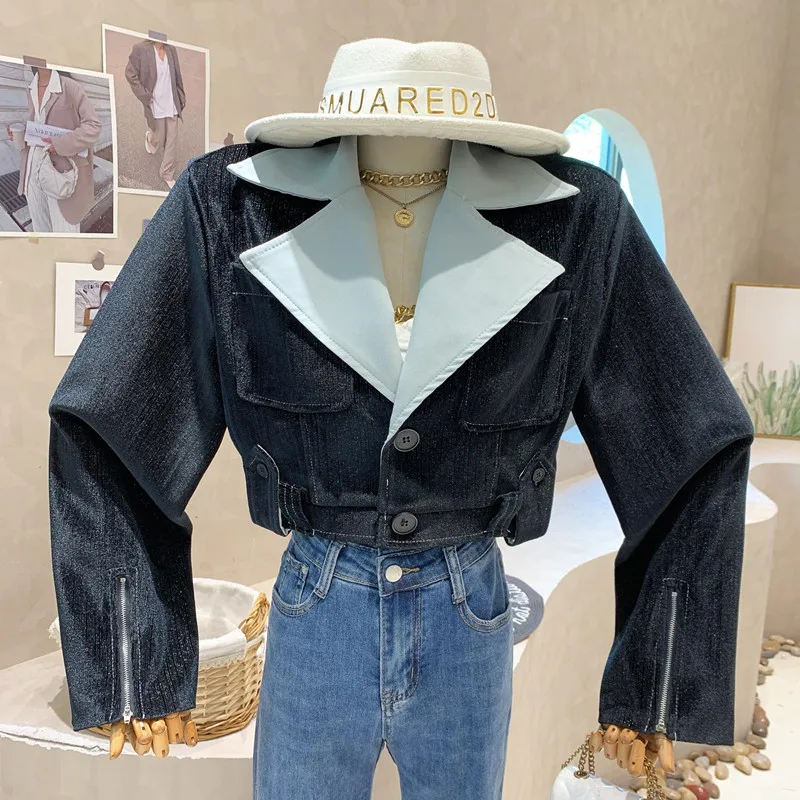 

New in Women's Clothing 2023 Spring Contrast lapel Long-sleeved jacket coat loose and versatile short top