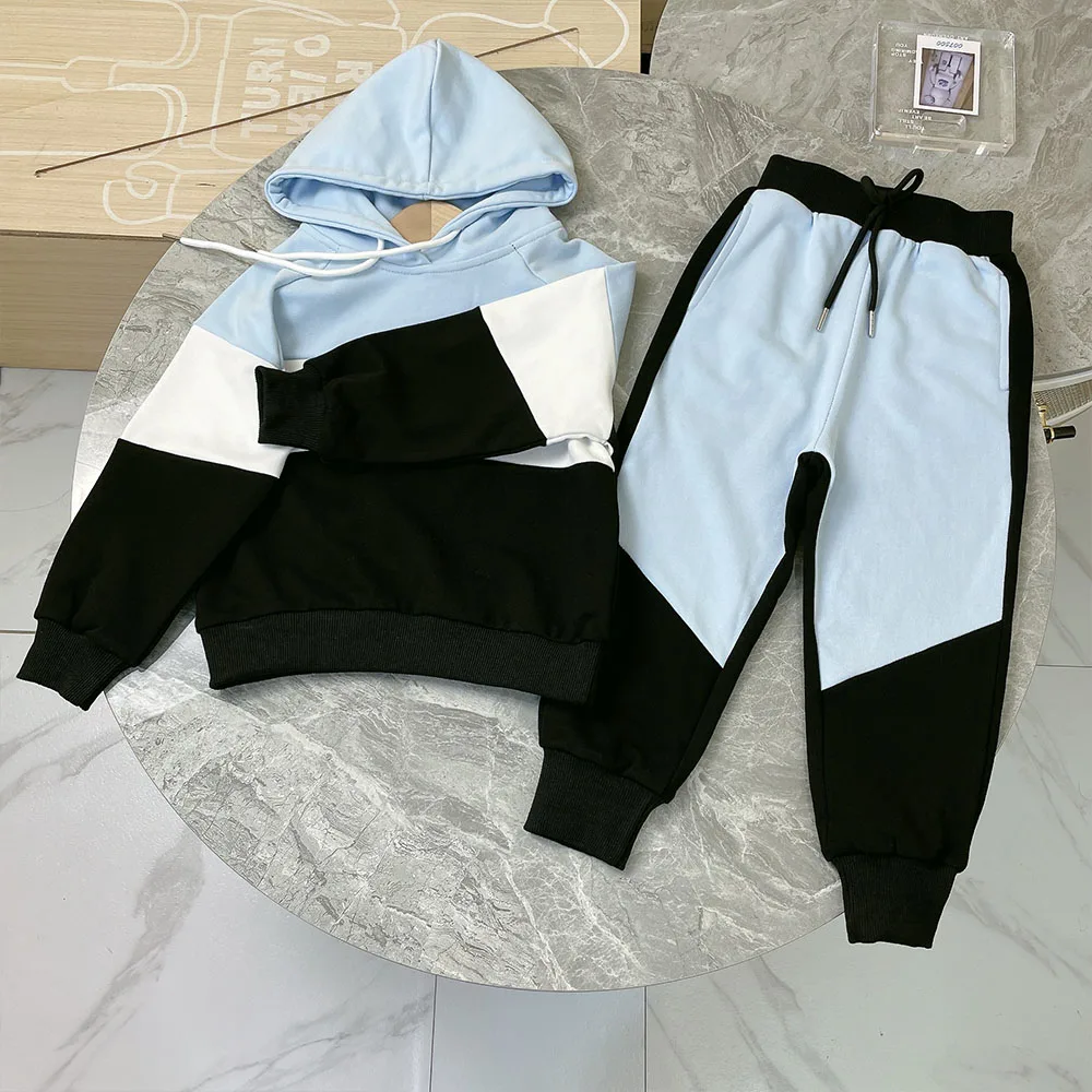 

High end children's spring clothing boys' suit autumn hooded long sleeved casual sweater + sports pants two piece set high quali