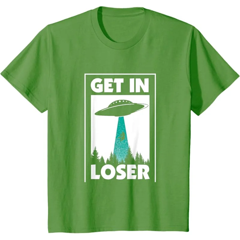 Men's and Women's Sports Leisure New Fashionable Short sleeved Funny Enter Loser Alien T-shirt Black