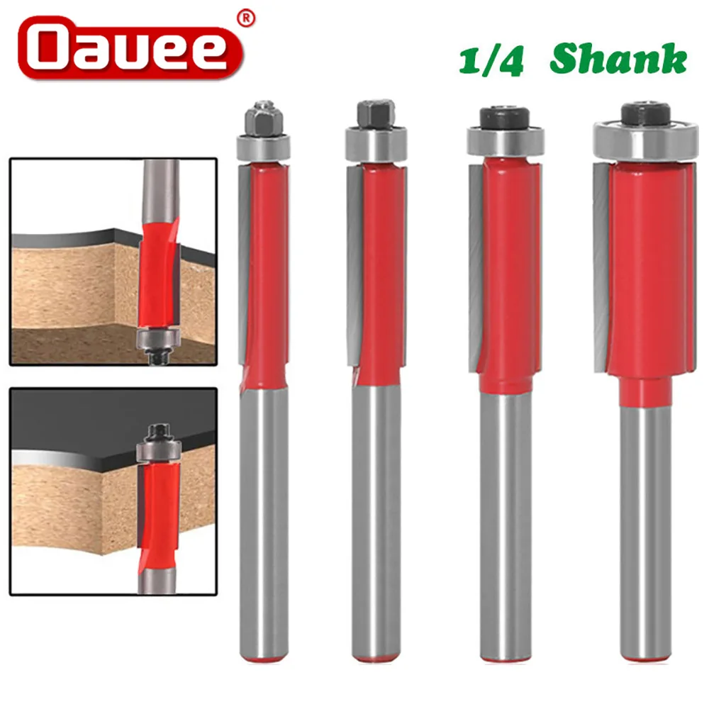 

4Pcs 6mm Shank 1/4" Embedded Trimming Cutter With Wood Straight Bearing Tungsten Carbide Carving Milling Cutter Woodworking Tool