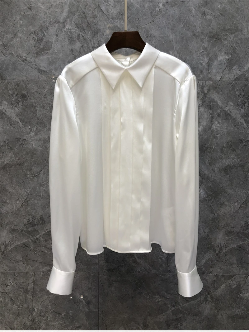 

Женская блузка Guesod, Шелковые складки, дизайнерская шелковая белая блузка, женский весенний офисный однотонный топ, Новинка