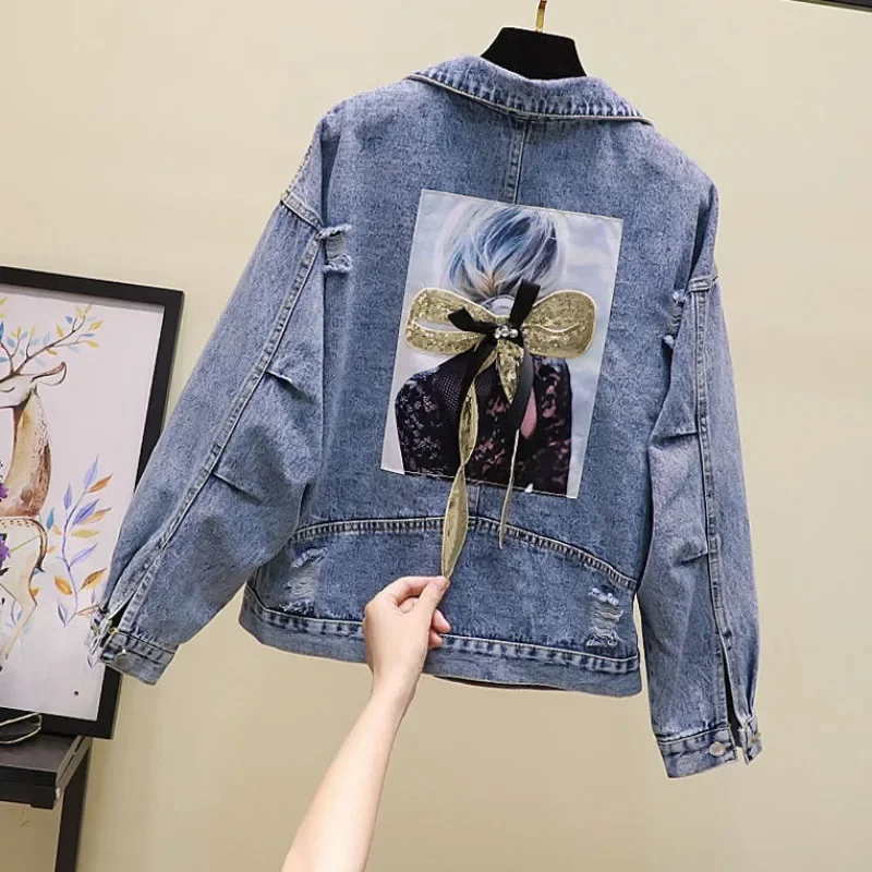 Джинсовая куртка для женщин весенне-осеннее ковбойское пальто с вышивкой