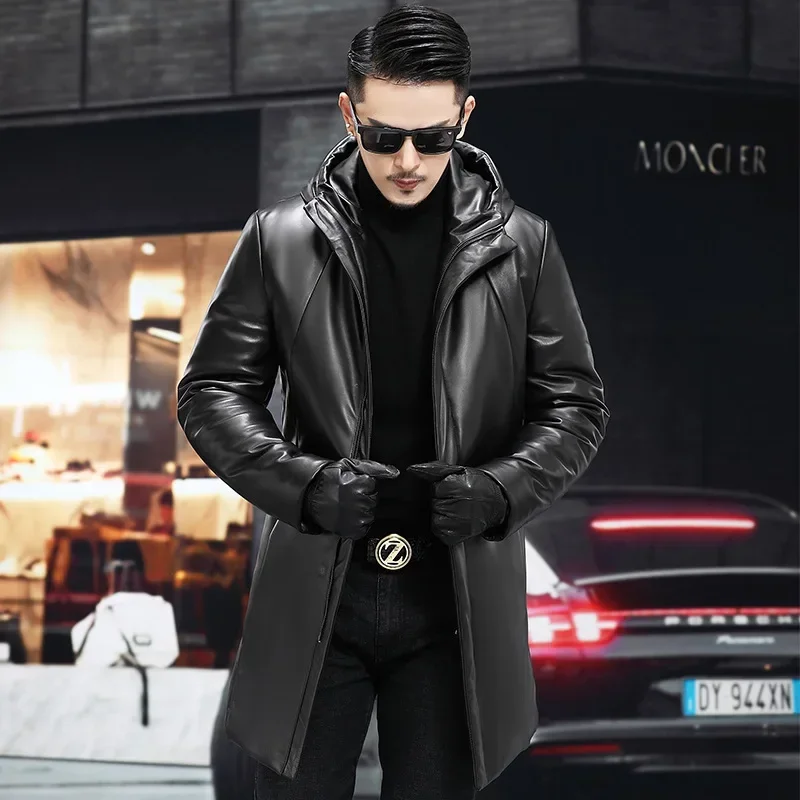 Мужское зимнее пальто кожаная куртка из овчины мужская одежда теплая средней