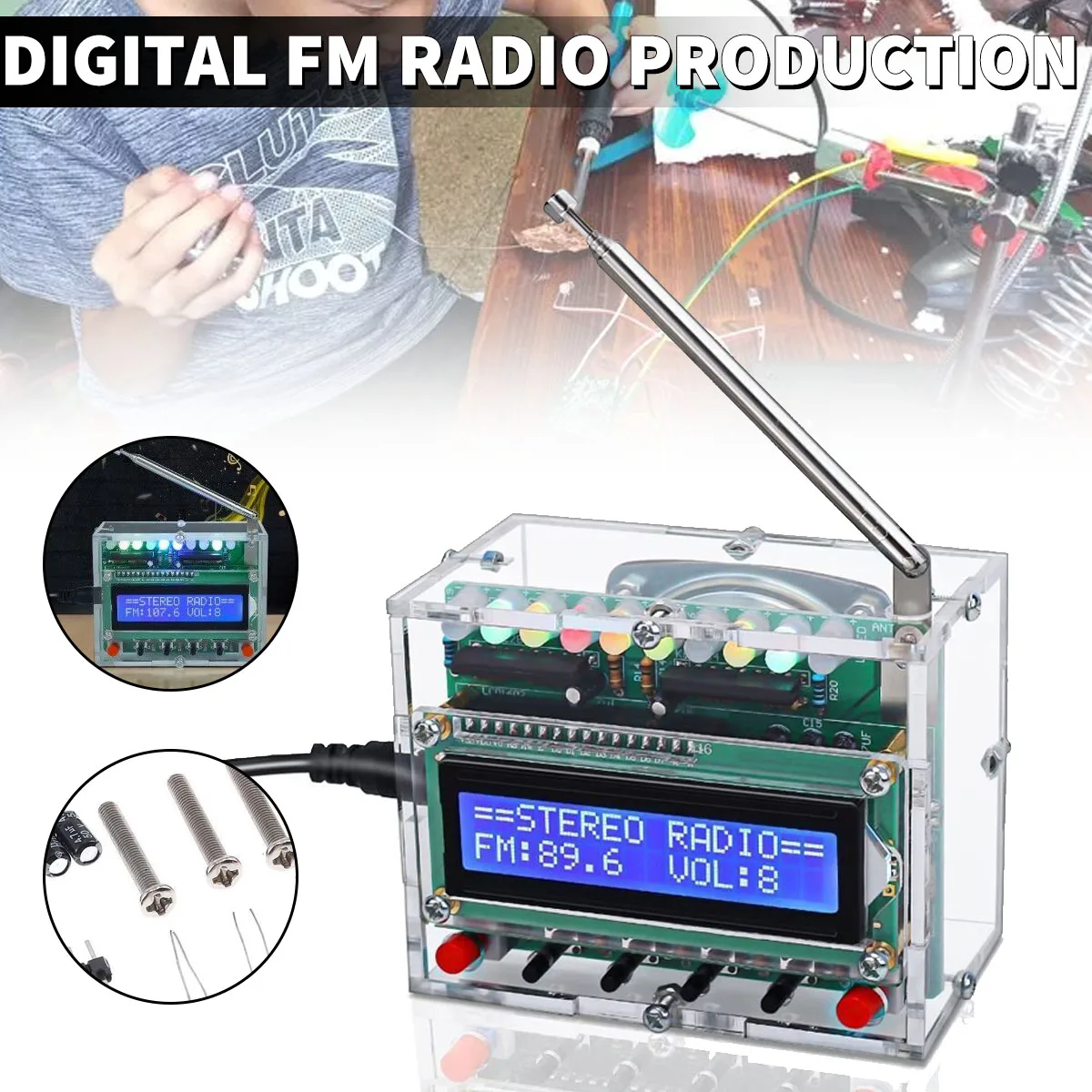 

Digital Project 87-108MHz Making Welding FM Radio Soldering Practice Volume Adjustment Indicator Blinks 3.54*2.76*2.17 Inch