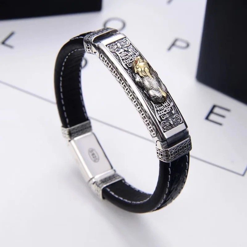 Женский браслет из серебра 925 пробы натуральной кожи модный мужской в стиле ретро