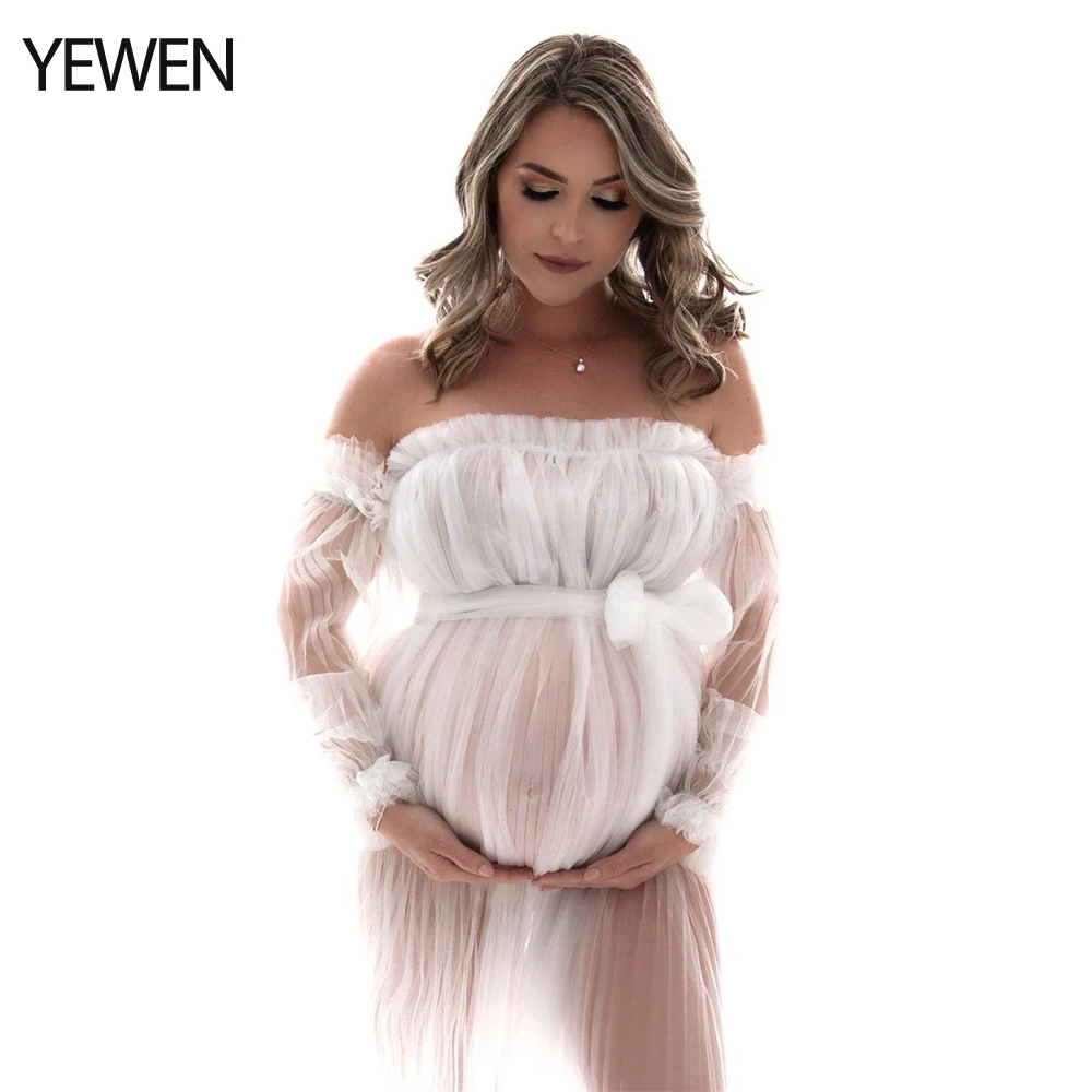 Сексуальное прозрачное платье для фотосъемки беременных Длинные Пышные Рукава