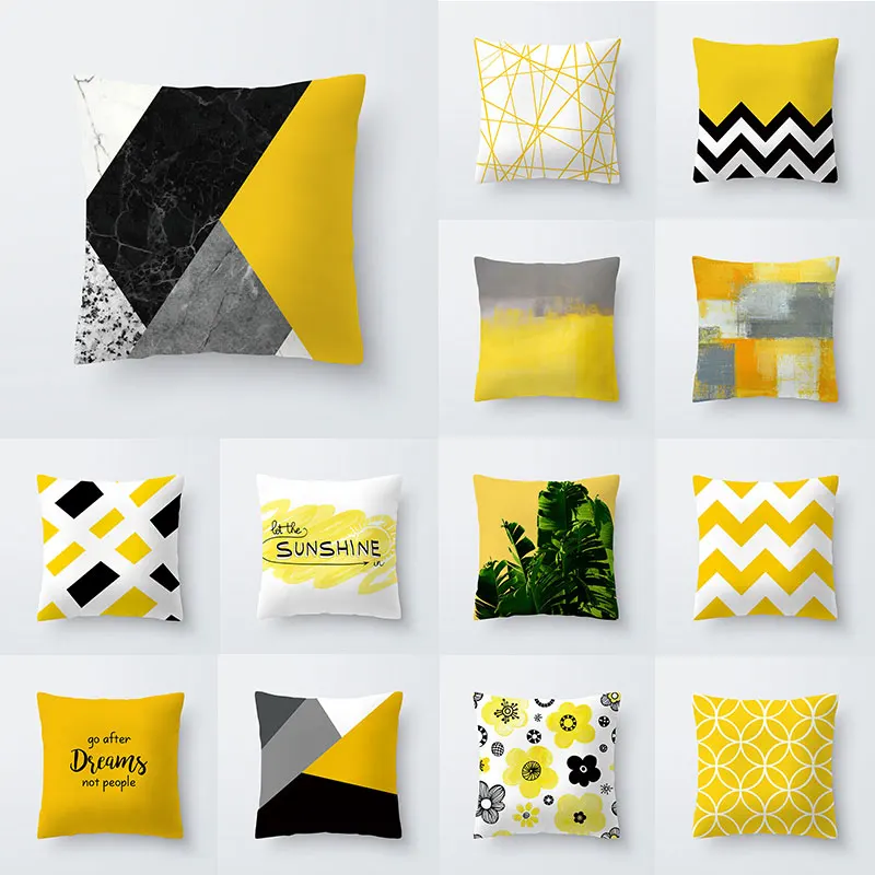 

45x45cm Yellow Pillowcase Square Cases Cushion Cover Geometric Marble Pillowslip Sofa Home Decor Waist Throw Cushion Cover