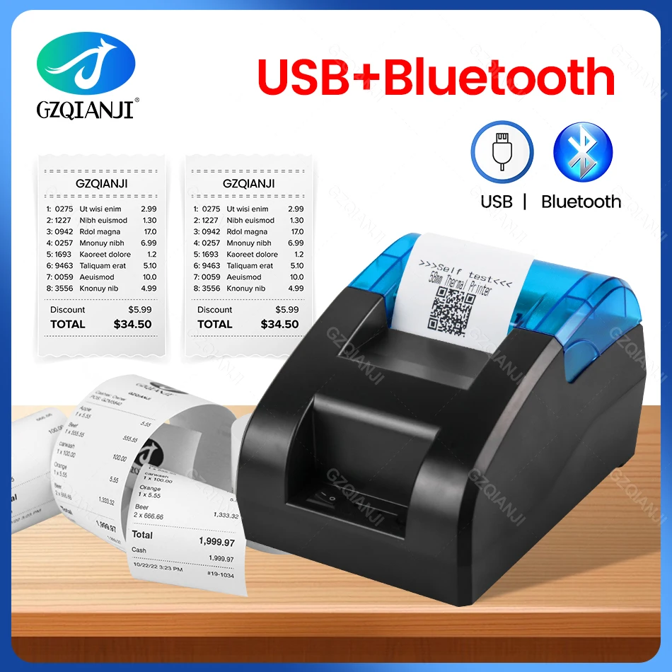 POS 58MM USB Cashier Thermal Receipt Bill Printer Maker Printing Restaurant Sales Kitchen Support Windows System Desktop Paper