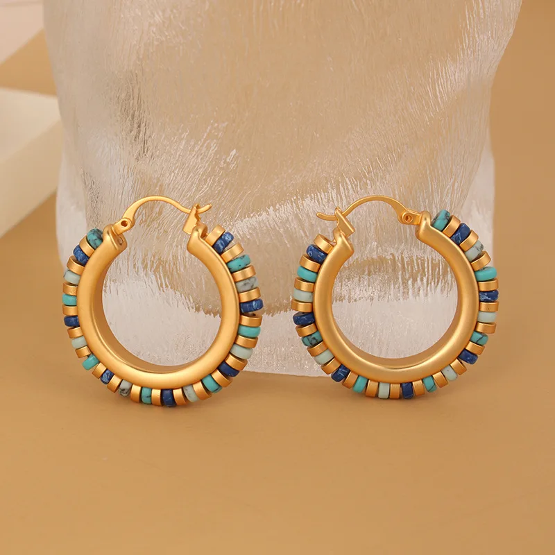 

Bohemian Turquoise Natural Stone Earrings for Women 2023 Fashion Retro Metal Earrings Accessories for Women