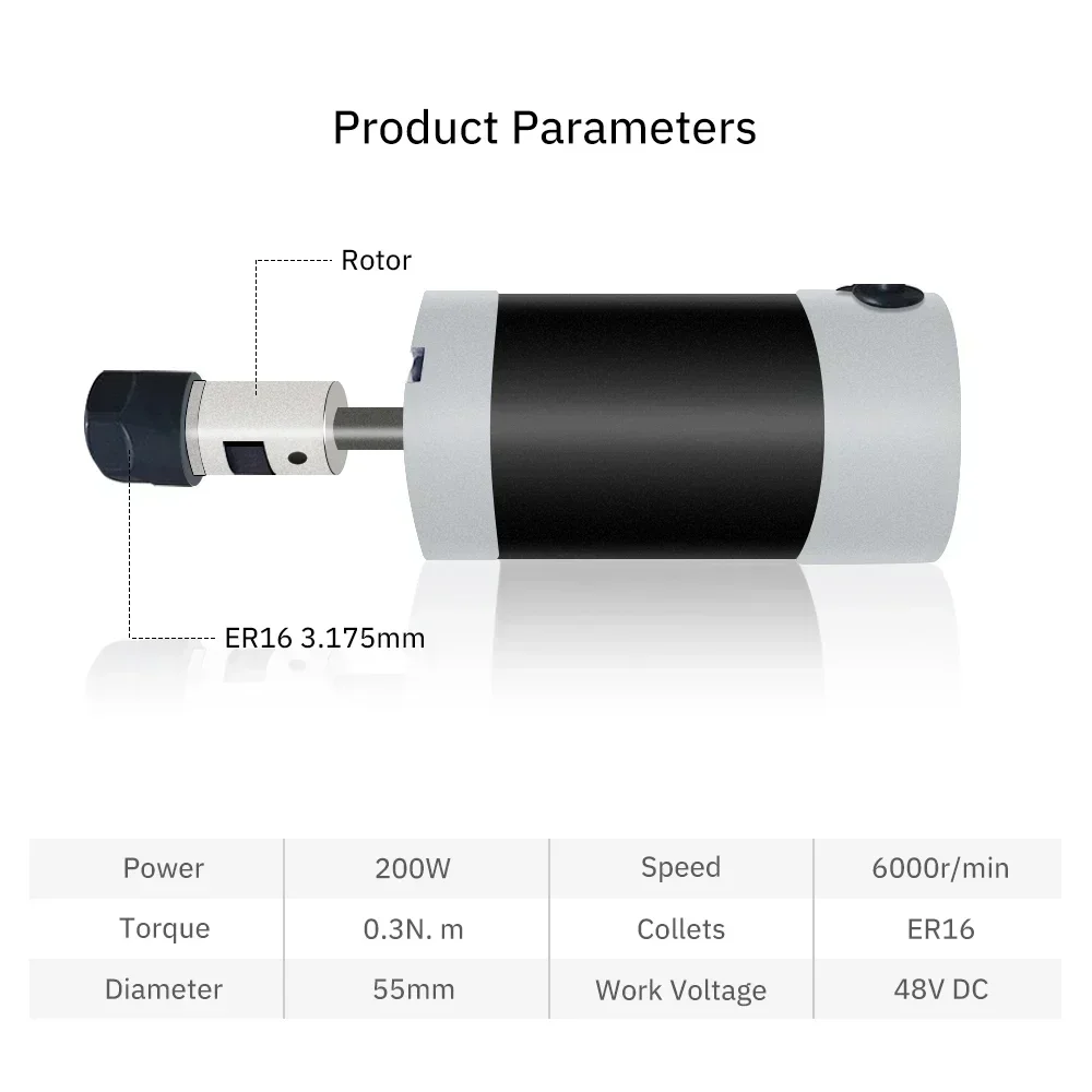 Бесщеточный двигатель шпинделя BLDC DC48V ER11 ER16 200 Вт/250 Вт/300 Вт/500 Вт с датчиком Холла