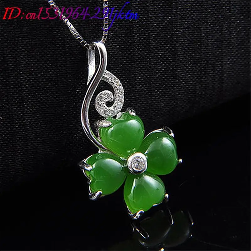 Зеленый натуральный нефритовый кулон в виде клевера ожерелье подарки для женщин