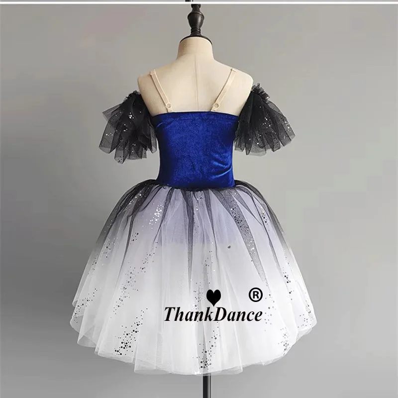 Синяя длинная пачка профессиональный белый балетный костюм Лебединое озеро