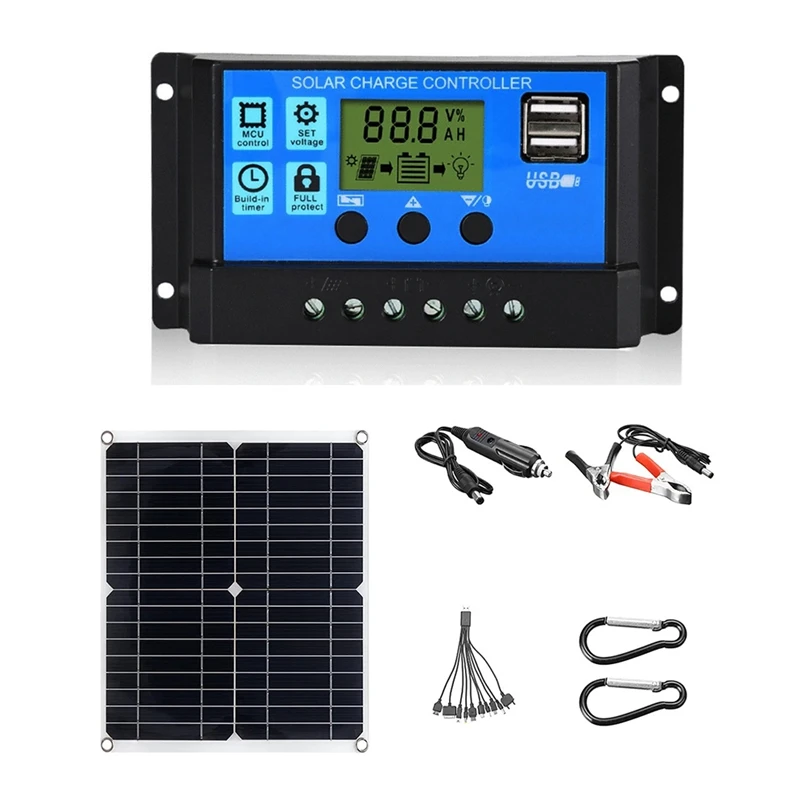

50W Solar Panel 18V Solar Cells Bank Connector Cover With Solar Controller IP65 For Phone Car RV Boat Charger