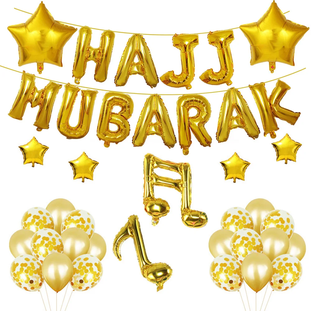 

Hajj Mubarak Moon Star Music Notes Gold Balloon Set Ramadan Kareem Party Supplies Muslim Festival Home DIY Decoration