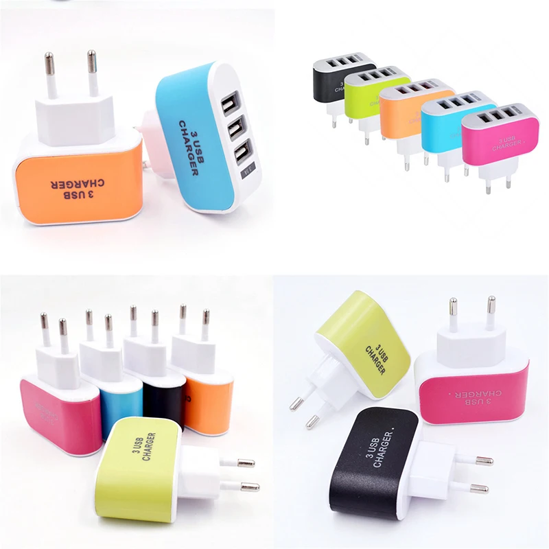 

Power Adapter European Multipurpose 1PC EU Plug Home Charger Phone 3 Ports USB