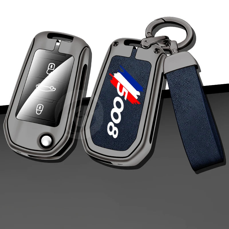 

New Upgrade Car Remote Key Case Cover for Peugeot 5008 Protective Shell Bag with Metal Buckle Keyless Interior Accessories