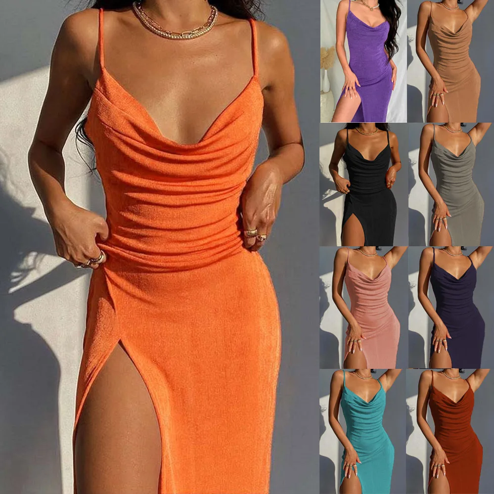 

Spaghetti Strap Party Evening Bodycon Slip Maxi Dress Elegant Backless Sexy Long Dresses For Women Summer Revealing Club Outfits