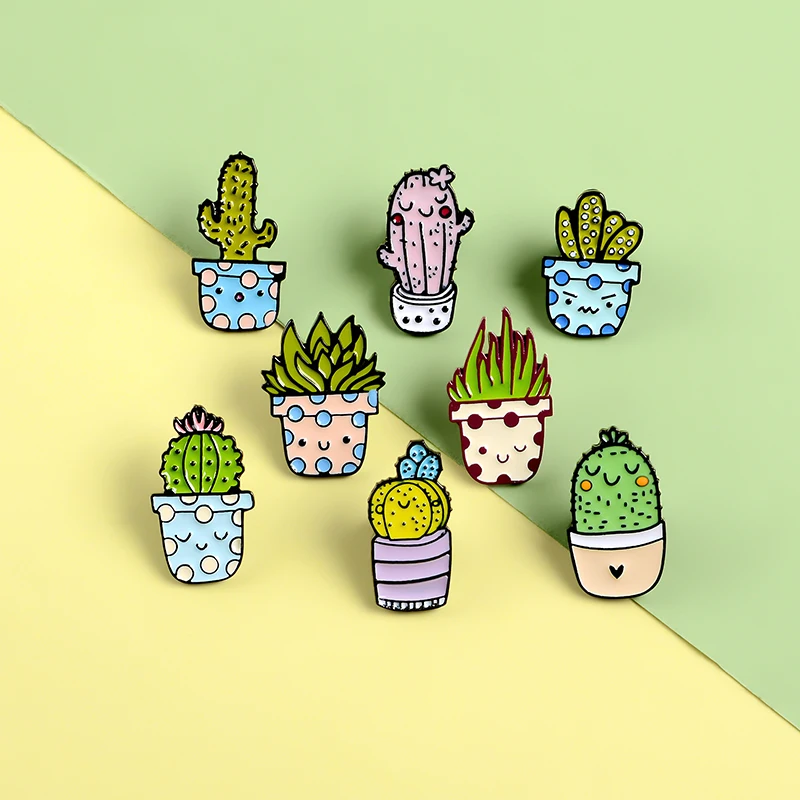 

Potted Plant Enamel Pins Custom Cactus Aloe Brooches Lapel Pin Shirt Bag Catoon Badge Metal Jewelry Gift Kids Friends Wholesale