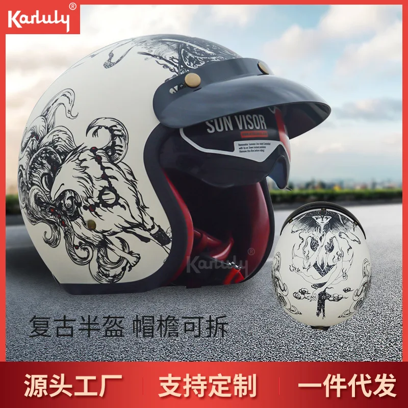 

Motorcycle Helmet Retro ABS for Harley Half Helmet Electric Car with Endoscope for Men and Women In Summer