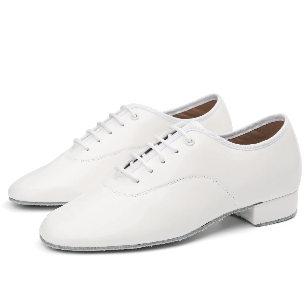 DKZSYIM Men's Latin Dance Shoes Leather Ballroom Modern Tango Dance Shoes For Boys Lace-Up Teachers Dance Sneaker Heels 2CM