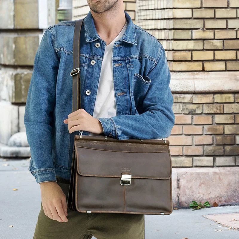 2023 Men Briefcase Cowhide Business Large Capacity Computer Messenger Bags Fashion Single Shoulder Crossbody Laptop Bag Leather