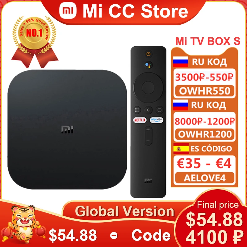  ТВ-приставка Xiaomi Mi TV Box S 4K Ultra HD Android TV 9,0 HDR 2 ГБ 8 ГБ WiFi Google Cast Netflix Smart Mi Box S медиаплеер 