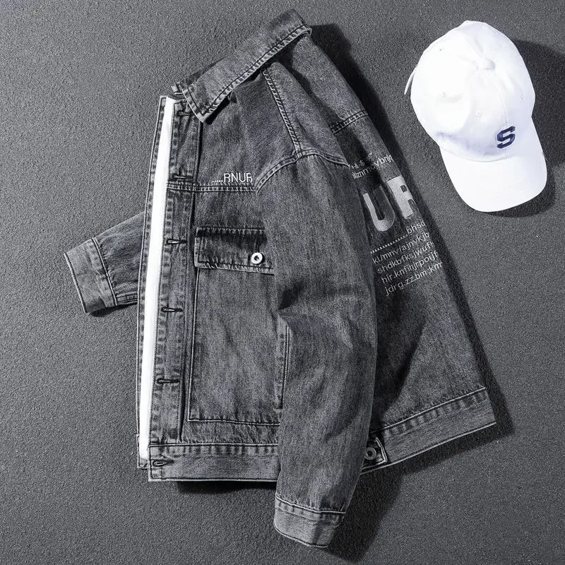 Мужская джинсовая куртка на пуговицах серые мужские джинсовые пальто с вышивкой