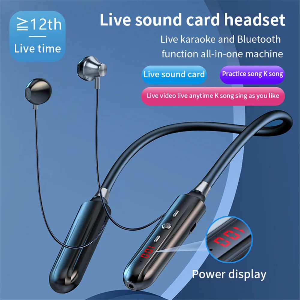 

Bluetooth Sound Card Headphones Magnetic Neckband Earphone Stereo Headset Waterproof LED Display Sport Noise Reduction Earbuds
