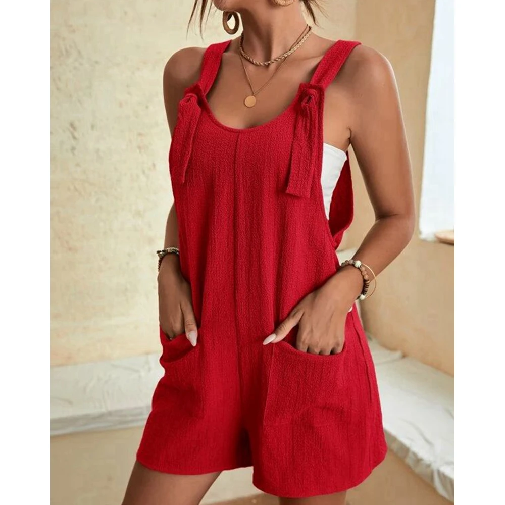 Summer Women Pockets Spaghetti Strap Sleeveless Suspender Romper U-Neck Playsuits Casual Loose Overalls Sexy Outfits y2k Clothes