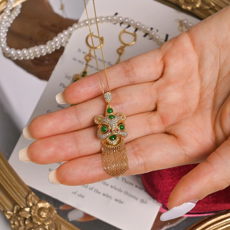 

Женское ожерелье с подвеской в виде льва, инкрустированное блестящим кубическим цирконием класса ААА, ювелирное изделие в китайском стиле ...