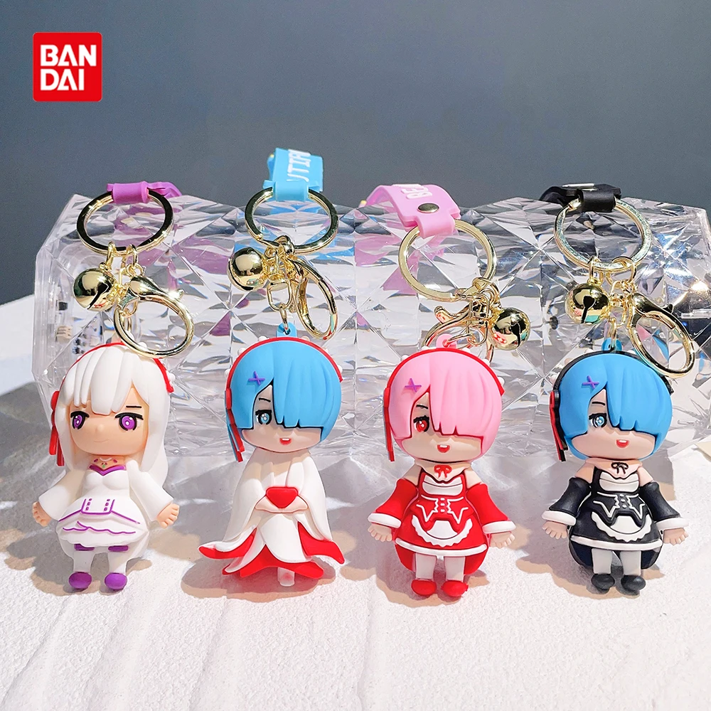 

Bandai Re:Life in a Different World From Zero Keychains Rem Ram Cartoon Keyrings Anime Keyholder for Backpack Accessories