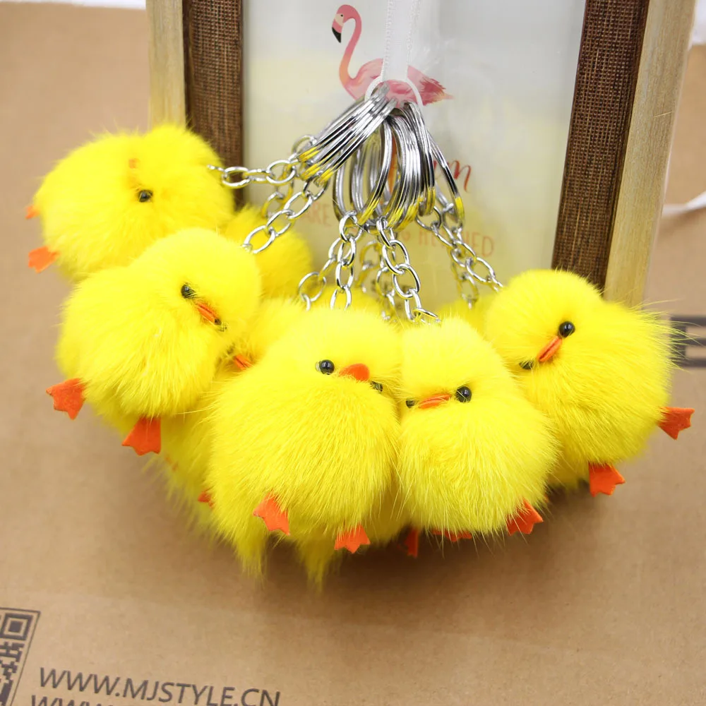 

Little Yellow Chicken Real Hair Keychain Little Chicken Plush Bag Jewelry Accessories Girl Duck Mobile Phone Ornaments