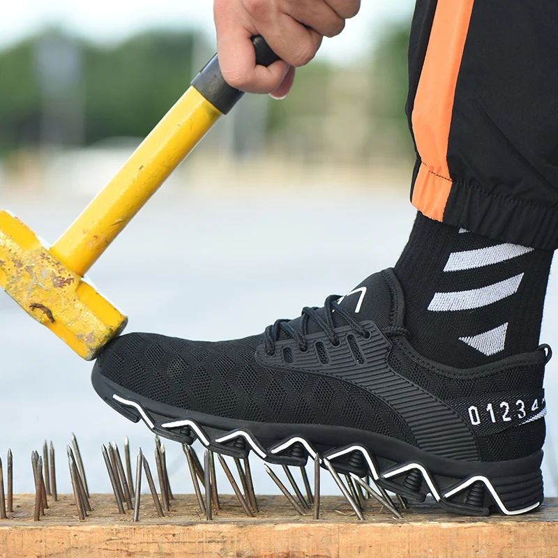 

Safety Shoe 35-48 Steel Toe Flying Woven Mesh Men Women Breathable Reflective Anti-smashing Anti Piercing Work Protect Footwear