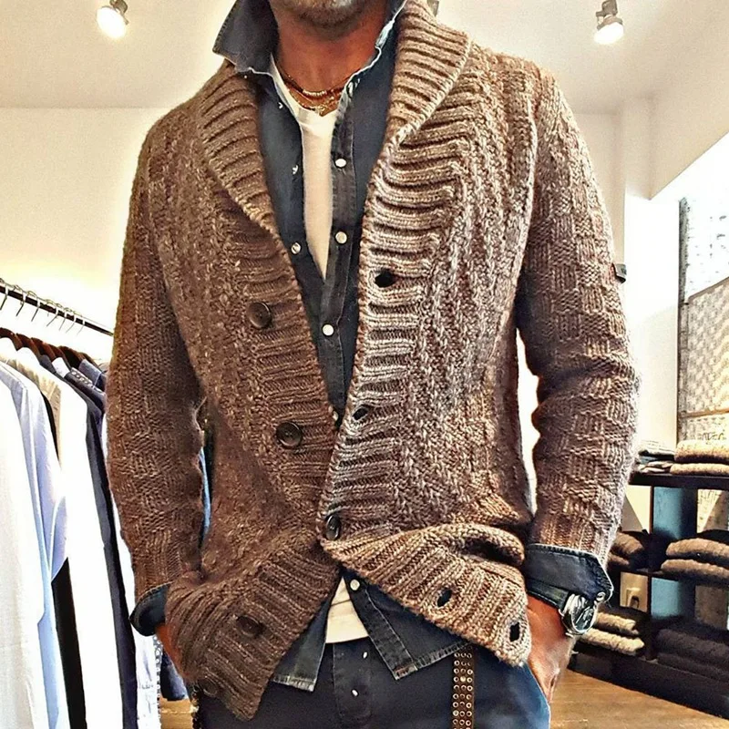 2022 New Men's Autumn and Winter Long Sleeve Thick Needle Sweater Knit Lapel Men's Coat Tide Men Clothing