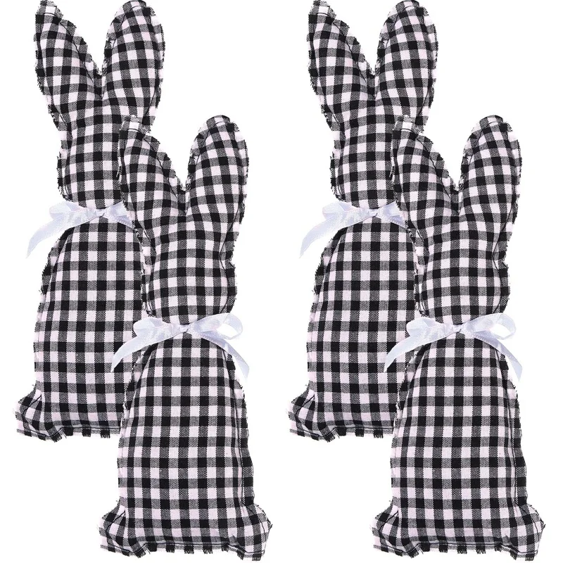 

NEW-4 Pieces Easter Decor Farmhouse Rustic Bunny Decor Stuffed Bunny Ornaments For Easter Basket Fillers Tiered Trays