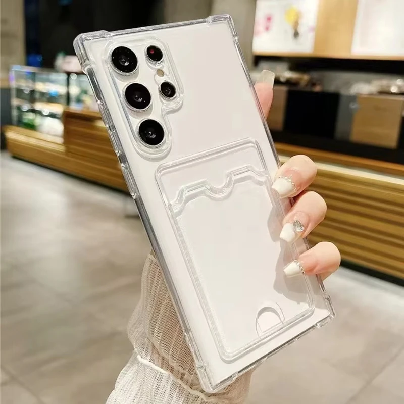 Фото Чехол для телефона Samsung Galaxy A17 S26 S25 S24 Ultra A16 A56 5G A57 A37 A35 A36 A32 A15 A05 A55 A54 S22 S23 с карманом для карт, прозрачный №2