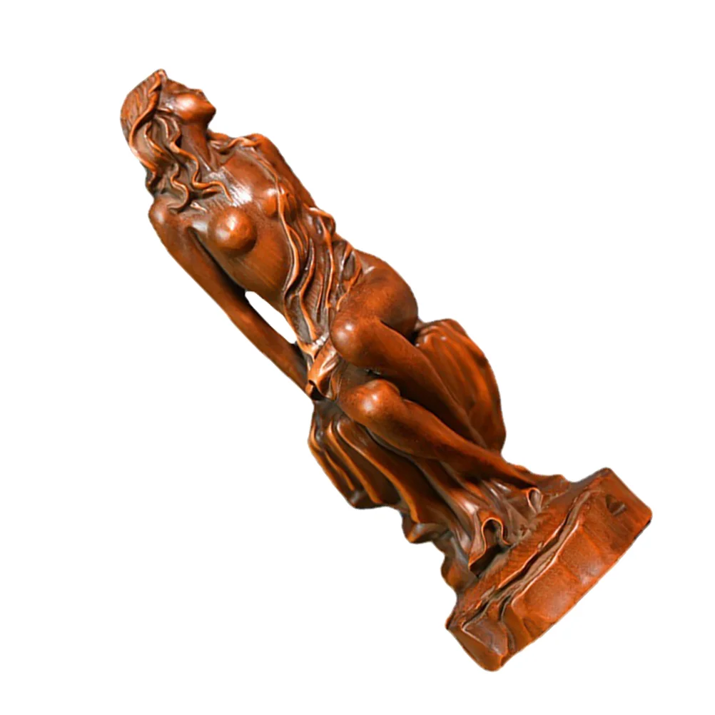 

Wooden Goddess Statue Ornament Boxwood Craft Decoration Home Office Desktop Decor