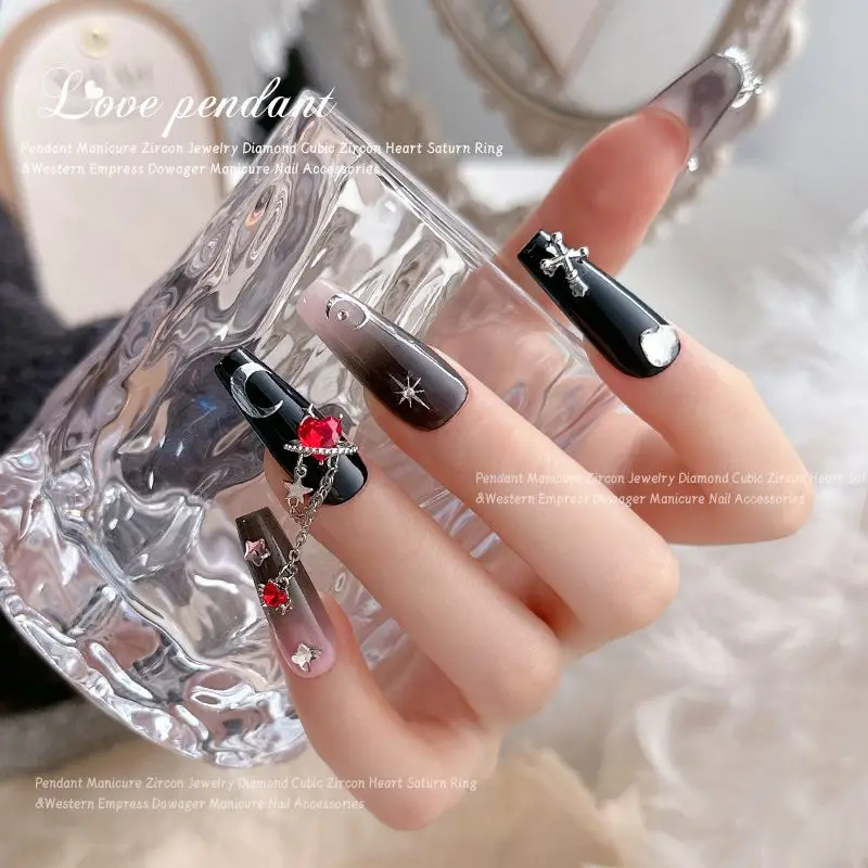 10 шт. 3D сплав сердце любви серебряная цепочка для дизайна ногтей кристаллы