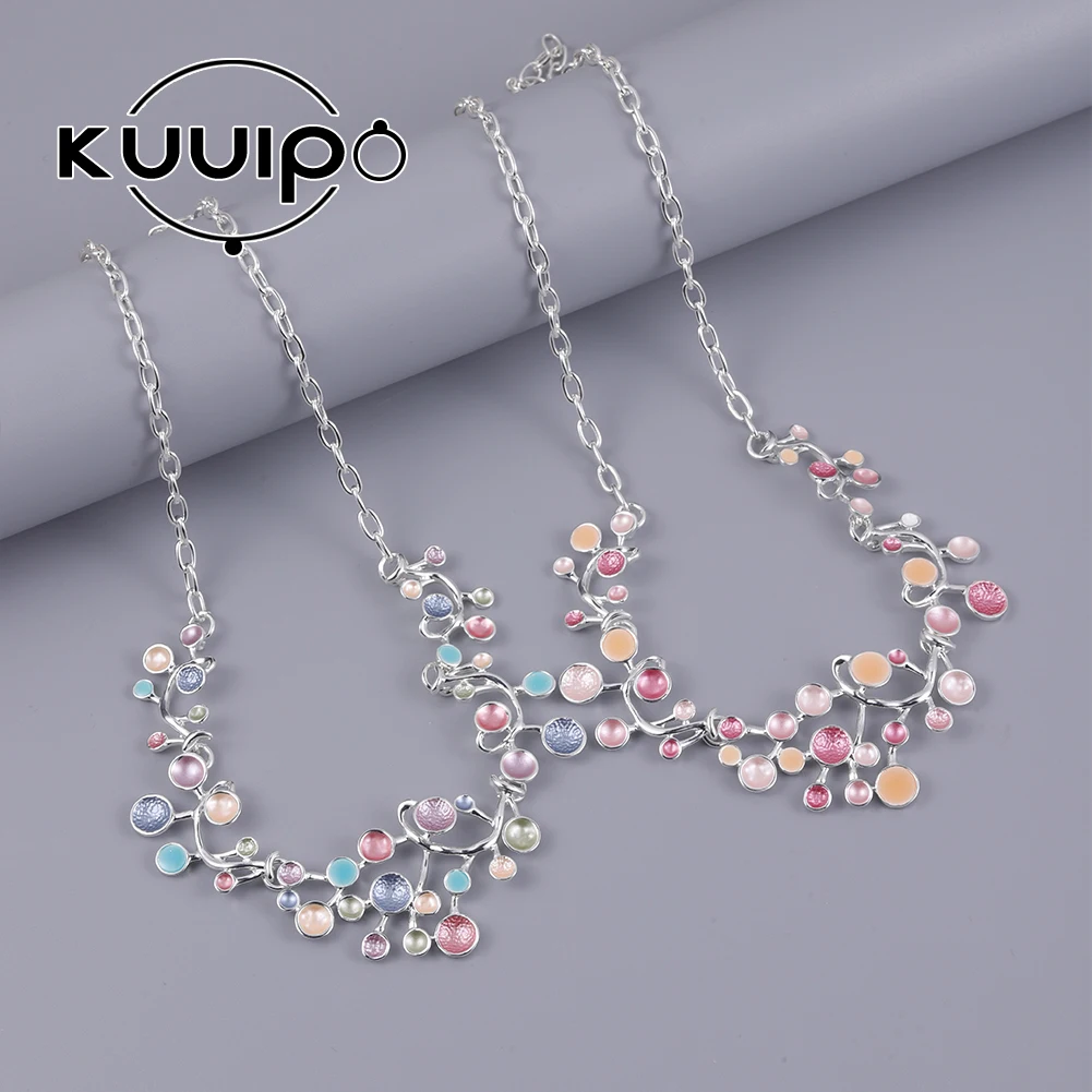 

Kuuipo Women's Classic Rose Flower Necklaces Women Colorful Enamel Statement Jewelry Necklace Accessories Peach Branch Chokers