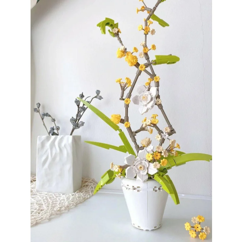 

3D Model Diamond Building Block Bricks Fragrans Simulation Flowers Plant Potted Ornaments Creative Assembling Toy for Children