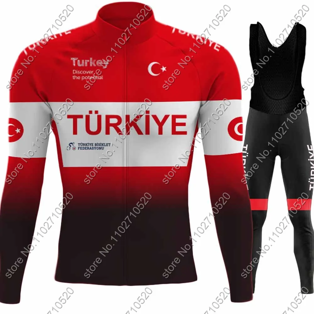 Джерси для велоспорта сборной Турции 2024 красная летняя одежда с длинным рукавом