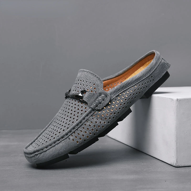 

Loafers Leather Casual Shoes Man Slip on Hollow Breathable Men Mules Half Chaussure Homme Sapato Masculino обувь