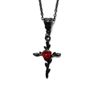 black cross and red rose pendant necklace gothic victorian jewelry handmade necklace stylish gift for ladies