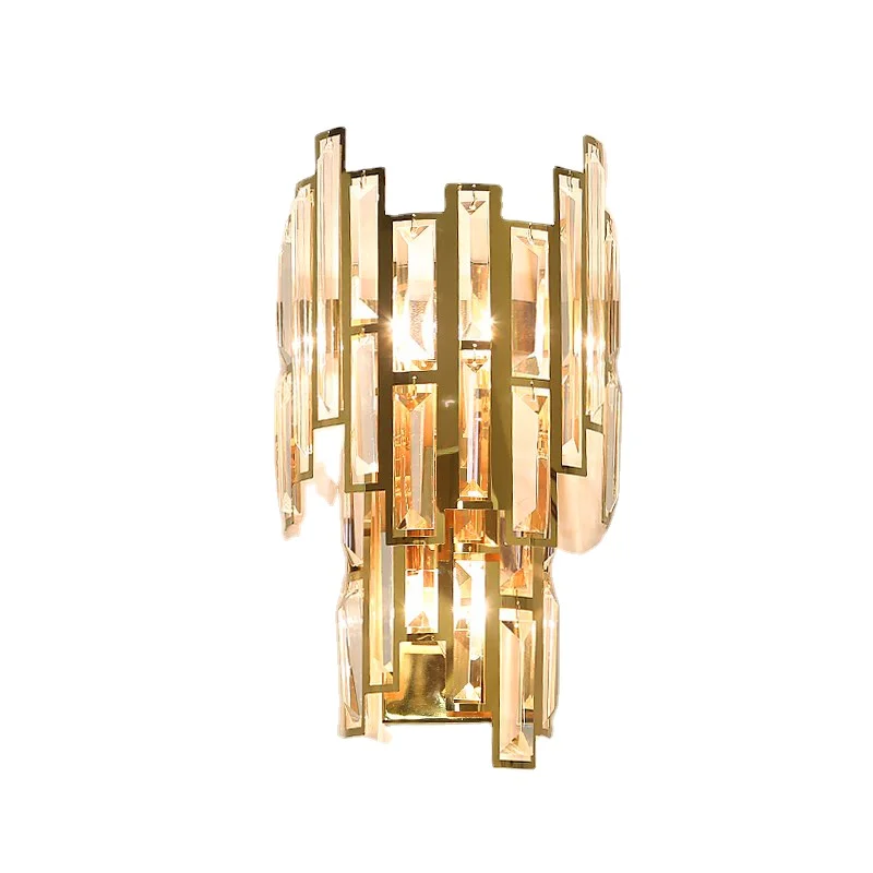 

Golden crystal wall lamp stainless steel pattern wall LED lamp for living room