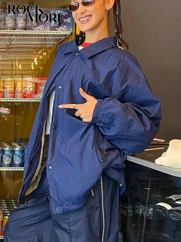 

Rockmore свободные куртки карго для женщин 2022 уличная молния пальто мода Tech ветровка осень y2k сплошной большой бомбер